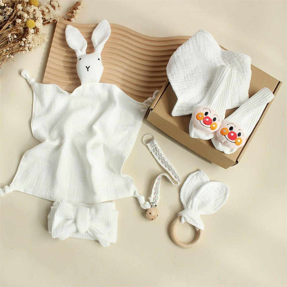 White Bunny boxed newborn gift set with comforter, bib and socks