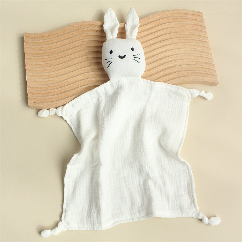 White cat muslin baby comforter in cotton gauze