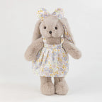 Grey Rabbit Doll – Plush Bunny in a Cotton Floral Dress, 35 cm, Ages 3+