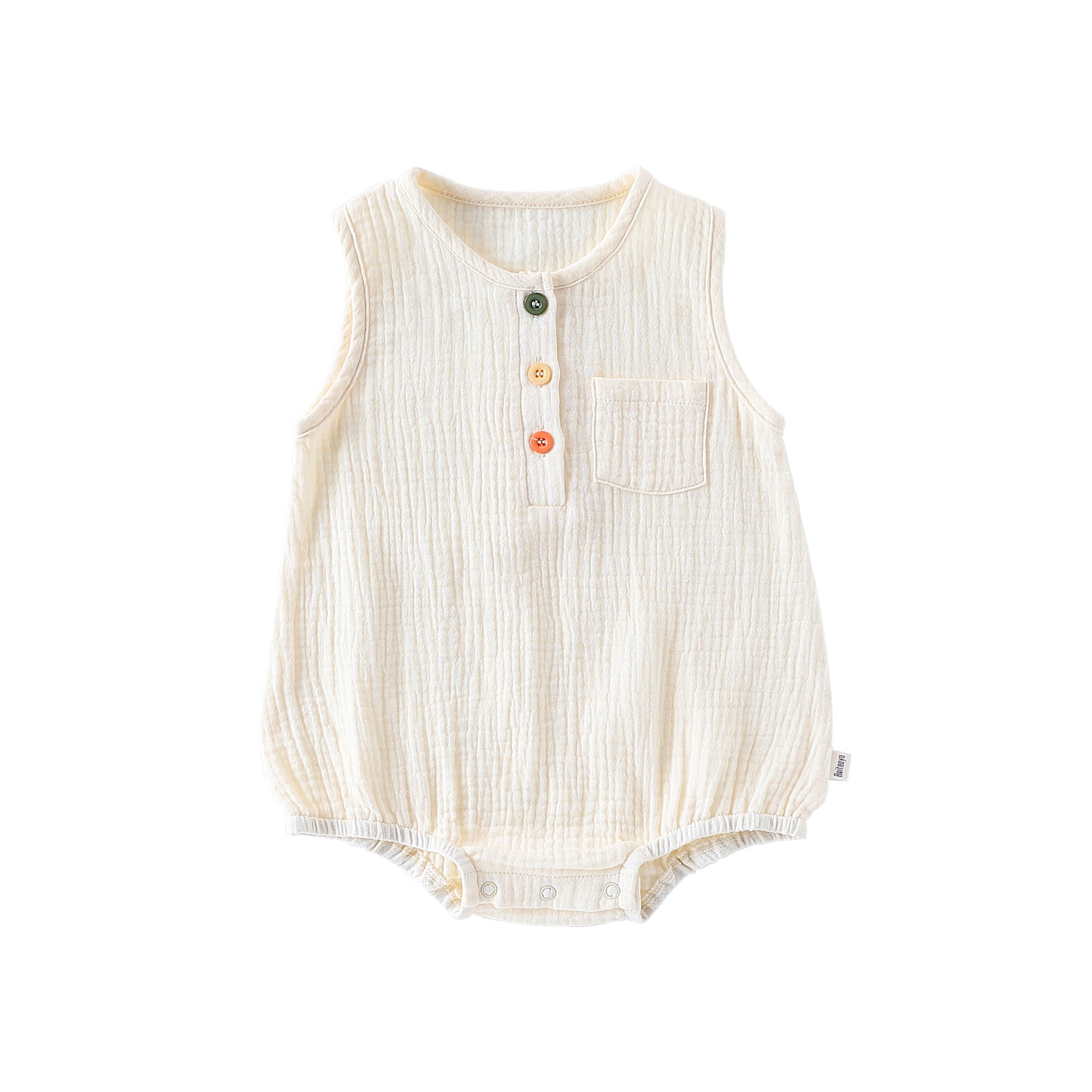 Apricot sleeveless cotton baby bodysuit, flat lay