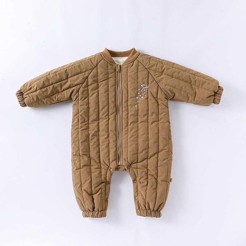 Coffee Rocket embroidered padded baby snowsuit with full length zip