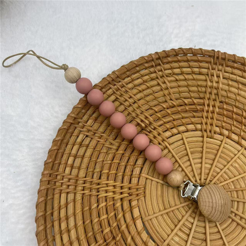 Blush silicone and beech beaded dummy clip