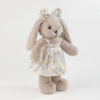 Grey Rabbit Doll – Plush Bunny in a Cotton Floral Dress, 35 cm, Ages 3+