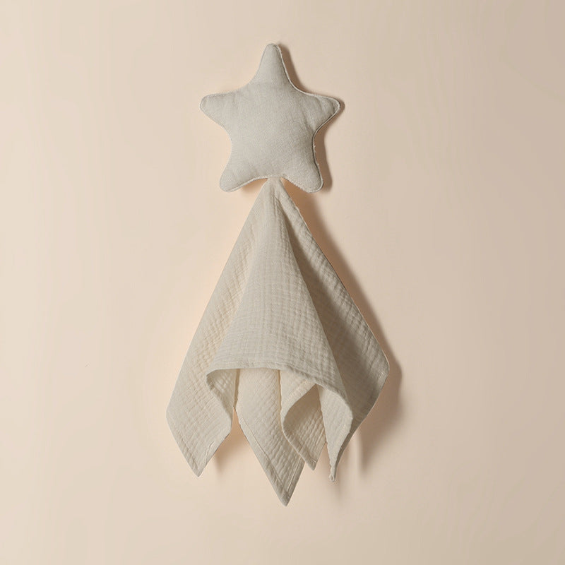 Crinkled gauze baby comforter square with a padded star hand puppet – Light Khaki, Star