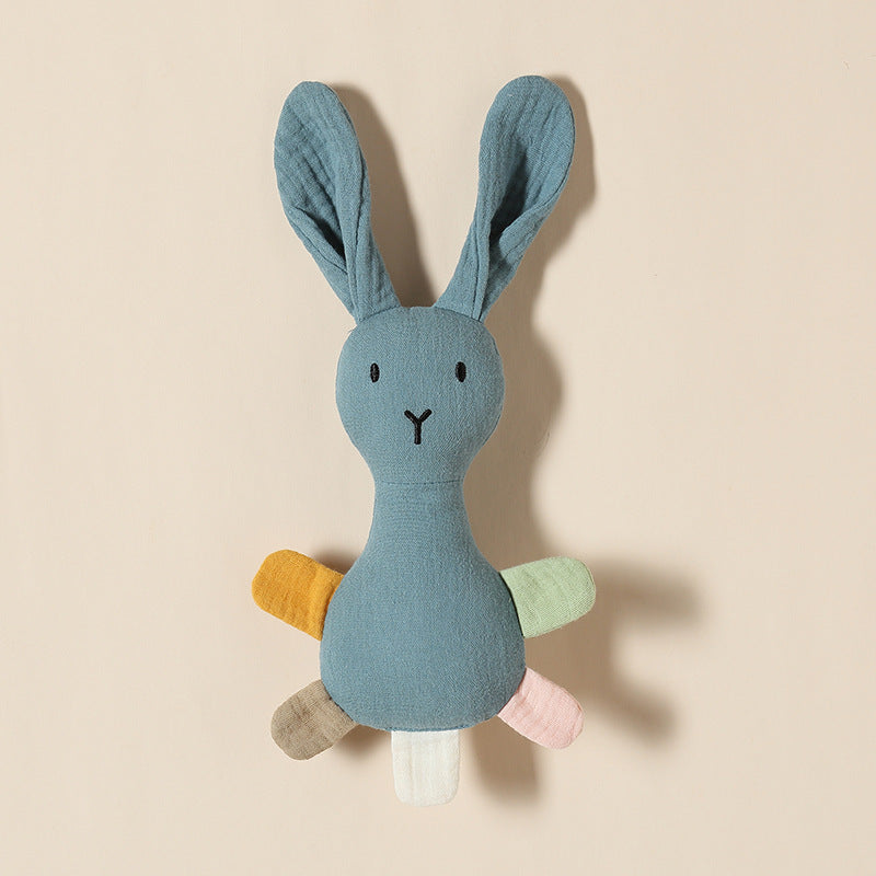 Forest Green bunny baby comforter with sewn-in rattle in cotton