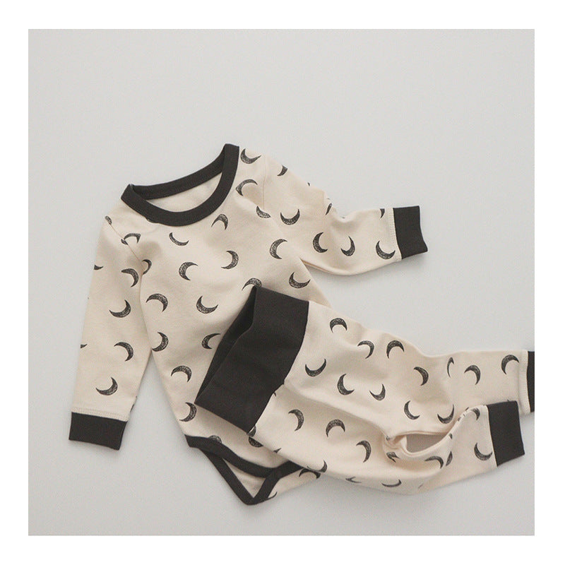 Apricot Moon print two piece baby set with long sleeve top and high waist trousers