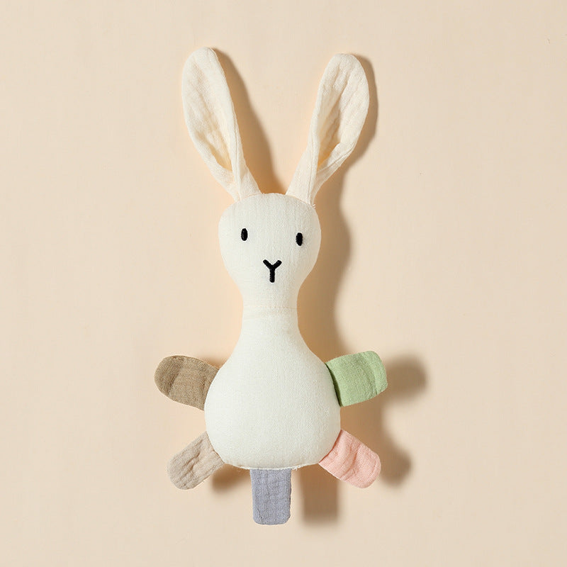 Cream White bunny baby comforter with sewn-in rattle in cotton