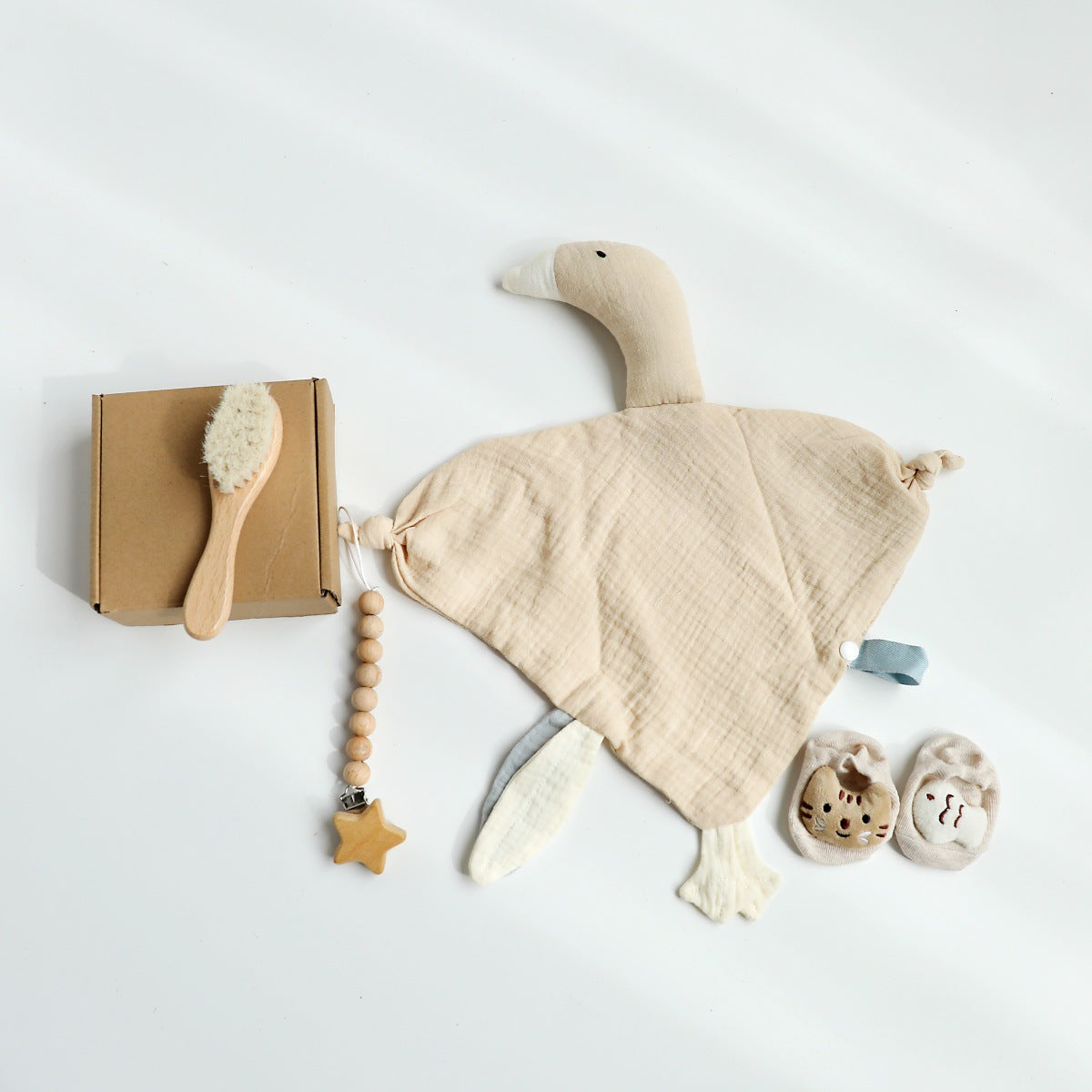 Khaki Goose boxed newborn gift set with comforter and bandana bib