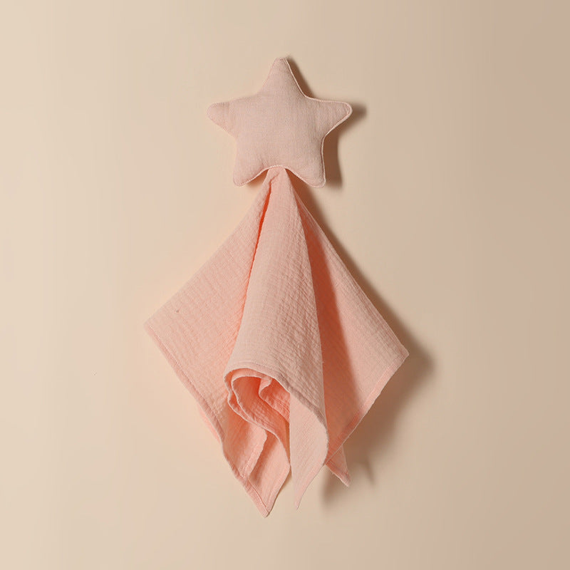 Crinkled gauze baby comforter square with a padded star hand puppet – Light Pink, Star