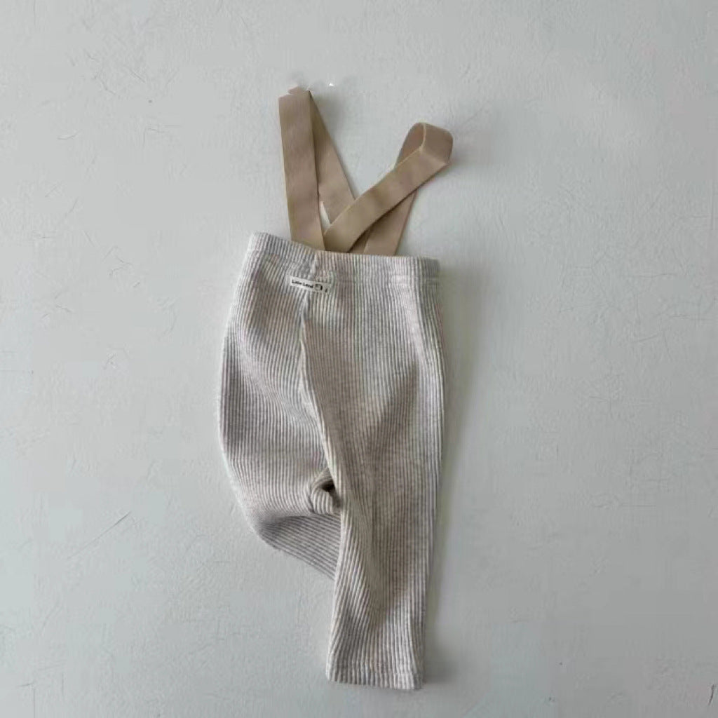 Light Grey ribbed cotton baby dungarees with adjustable straps