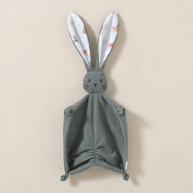 Corduroy bunny baby comforter with long floppy ears and embroidered face – Sage Green