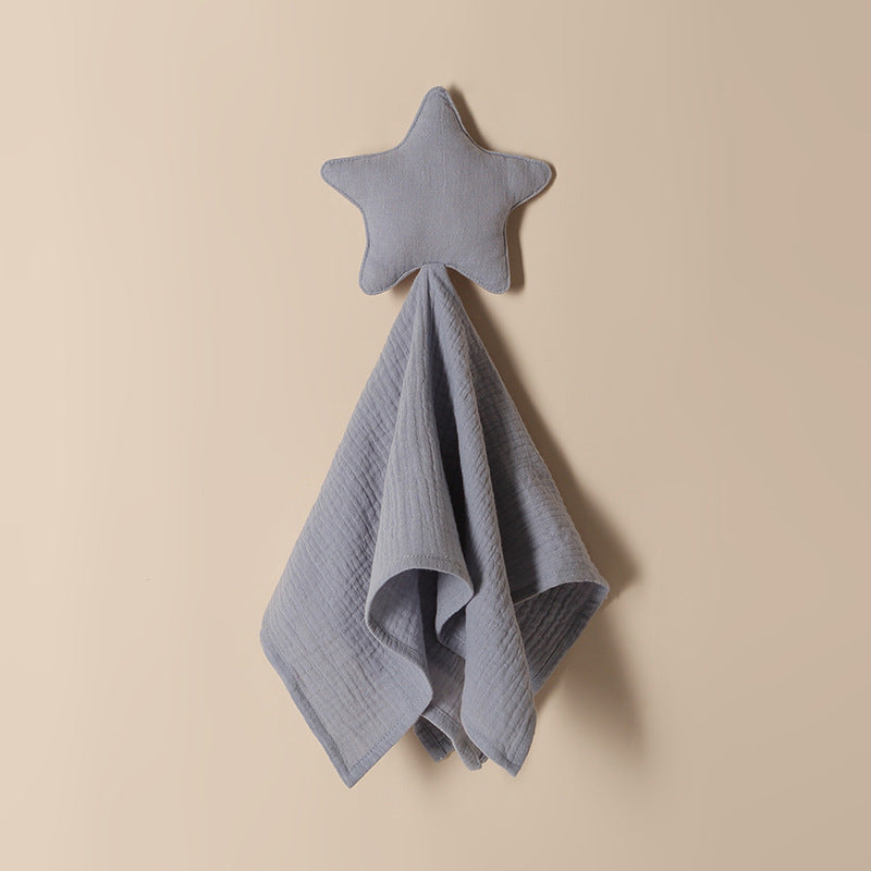 Crinkled gauze baby comforter square with a padded star hand puppet – Smoke Grey, Star