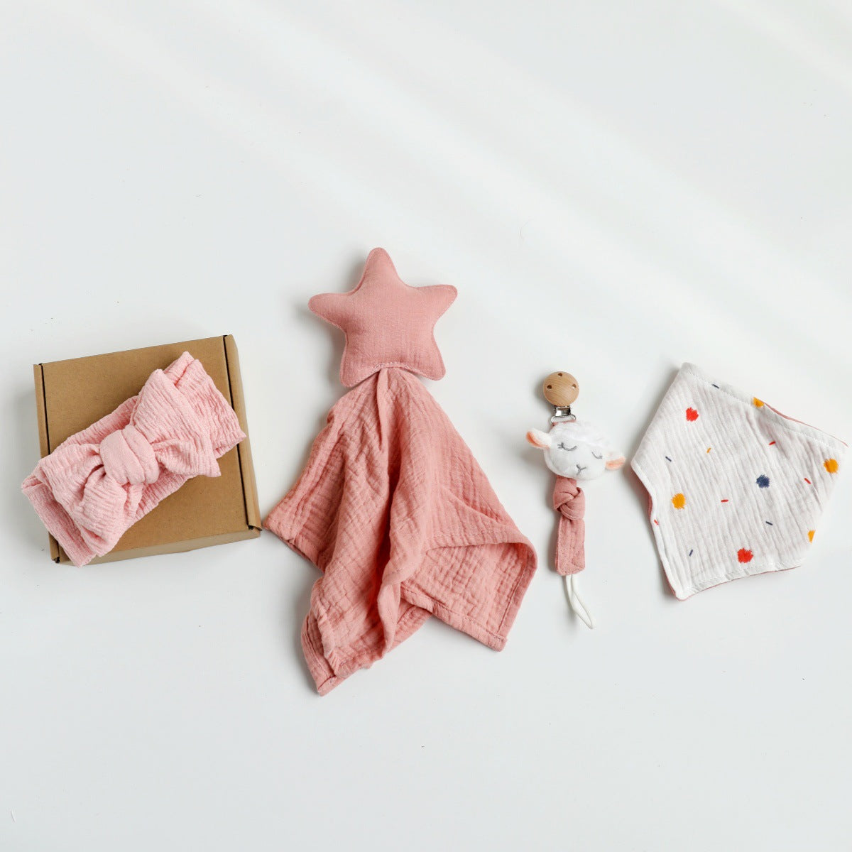 Dusty Pink Star boxed newborn gift set with comforter and bandana bib