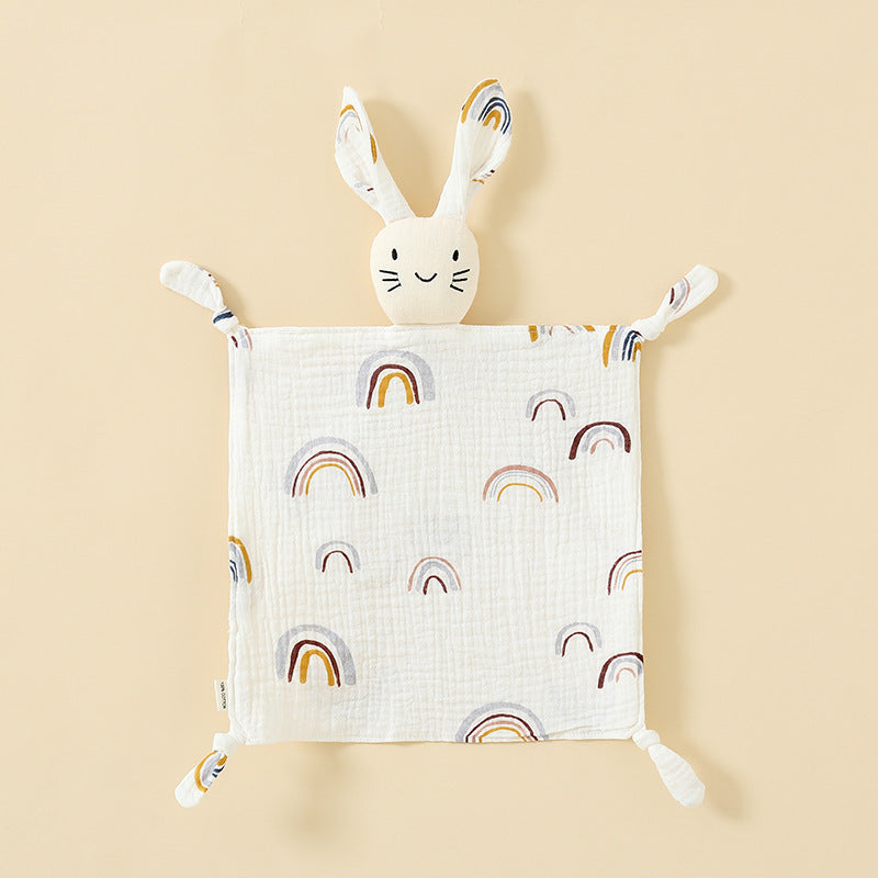Red Rainbow printed muslin bunny baby comforter