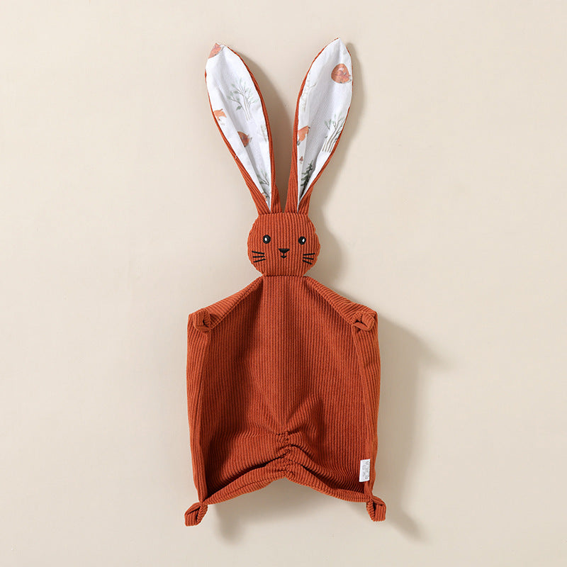 Corduroy bunny baby comforter with long floppy ears and embroidered face – Burgundy