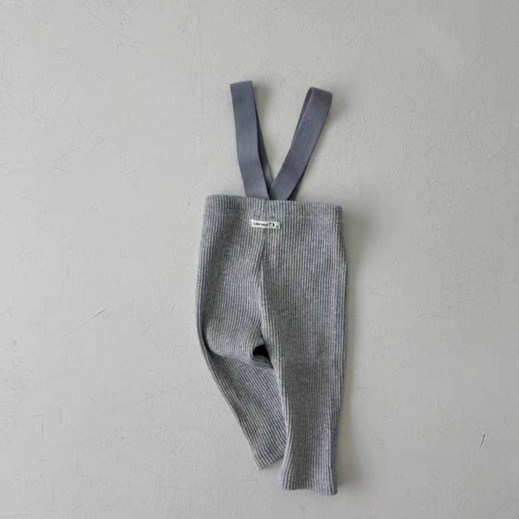 Grey ribbed cotton baby dungarees with adjustable straps
