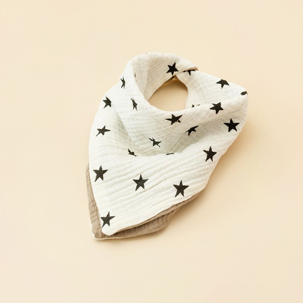 Stars and Dark Khaki reversible four layer cotton gauze bandana bib