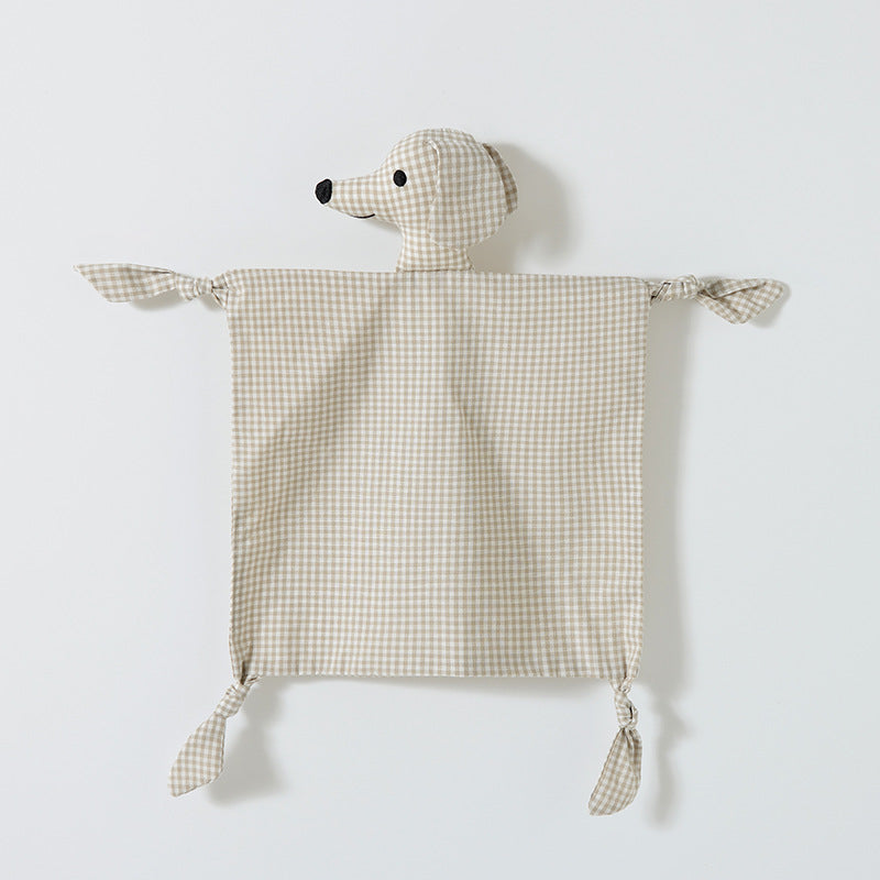 Grey Green Gingham puppy baby comforter and dribble cloth in cotton