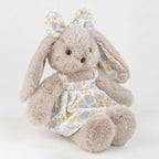Grey Rabbit Doll – Plush Bunny in a Cotton Floral Dress, 35 cm, Ages 3+