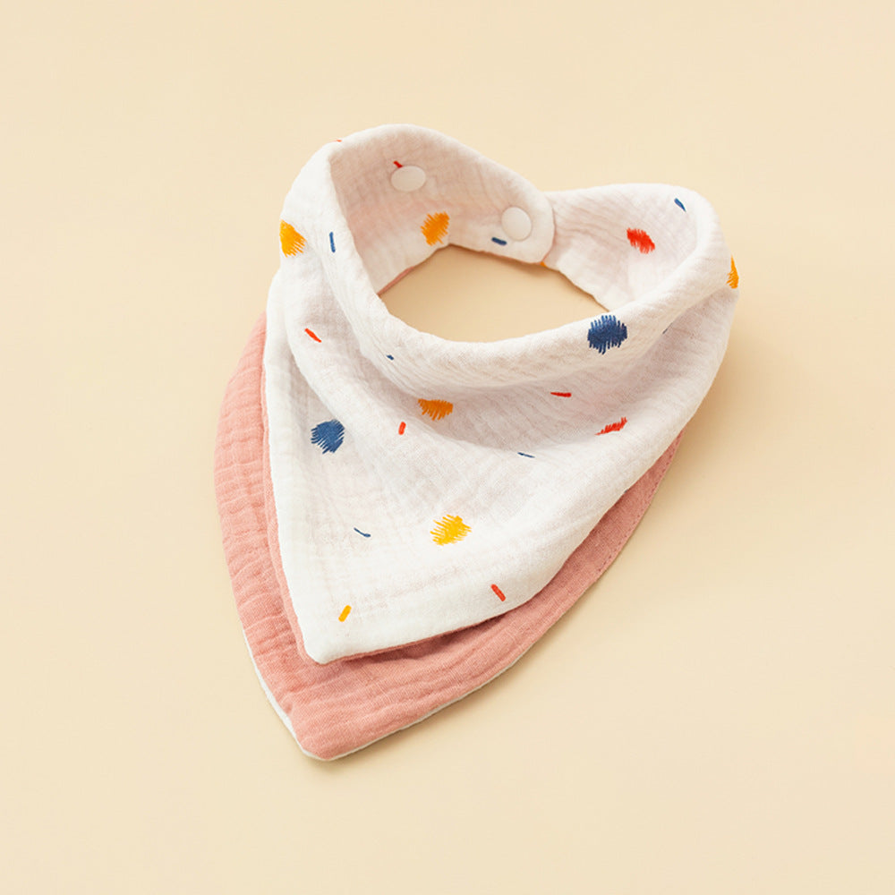 Colour Dots and Dusty Pink reversible four layer cotton gauze bandana bib