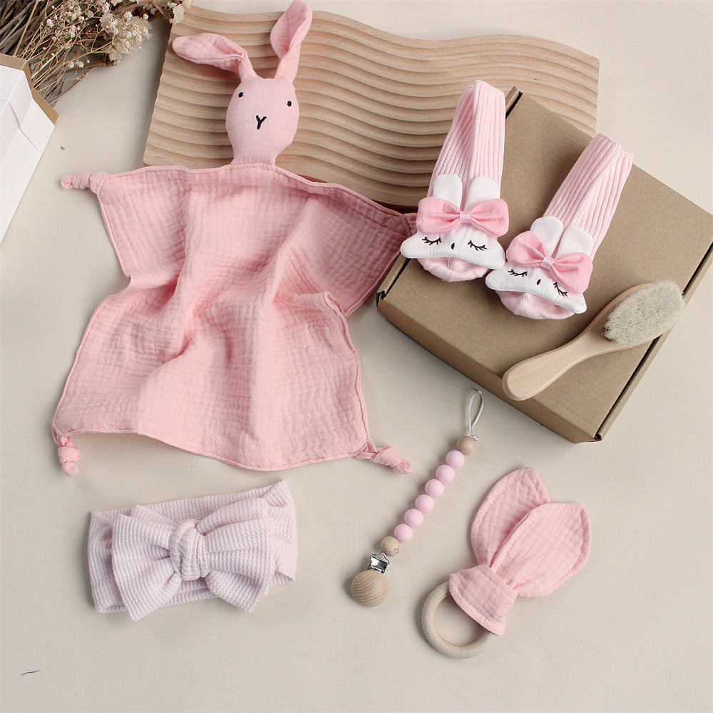 Pink Bunny boxed newborn gift set with comforter, bib and socks