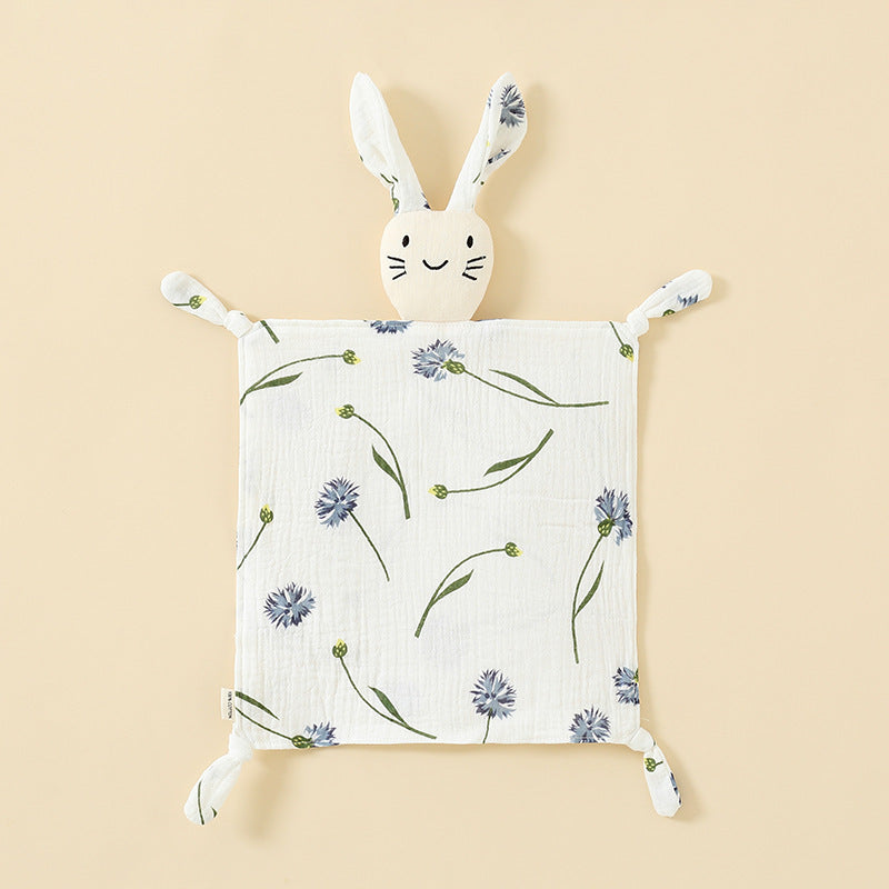 Blue Daisy printed muslin bunny baby comforter