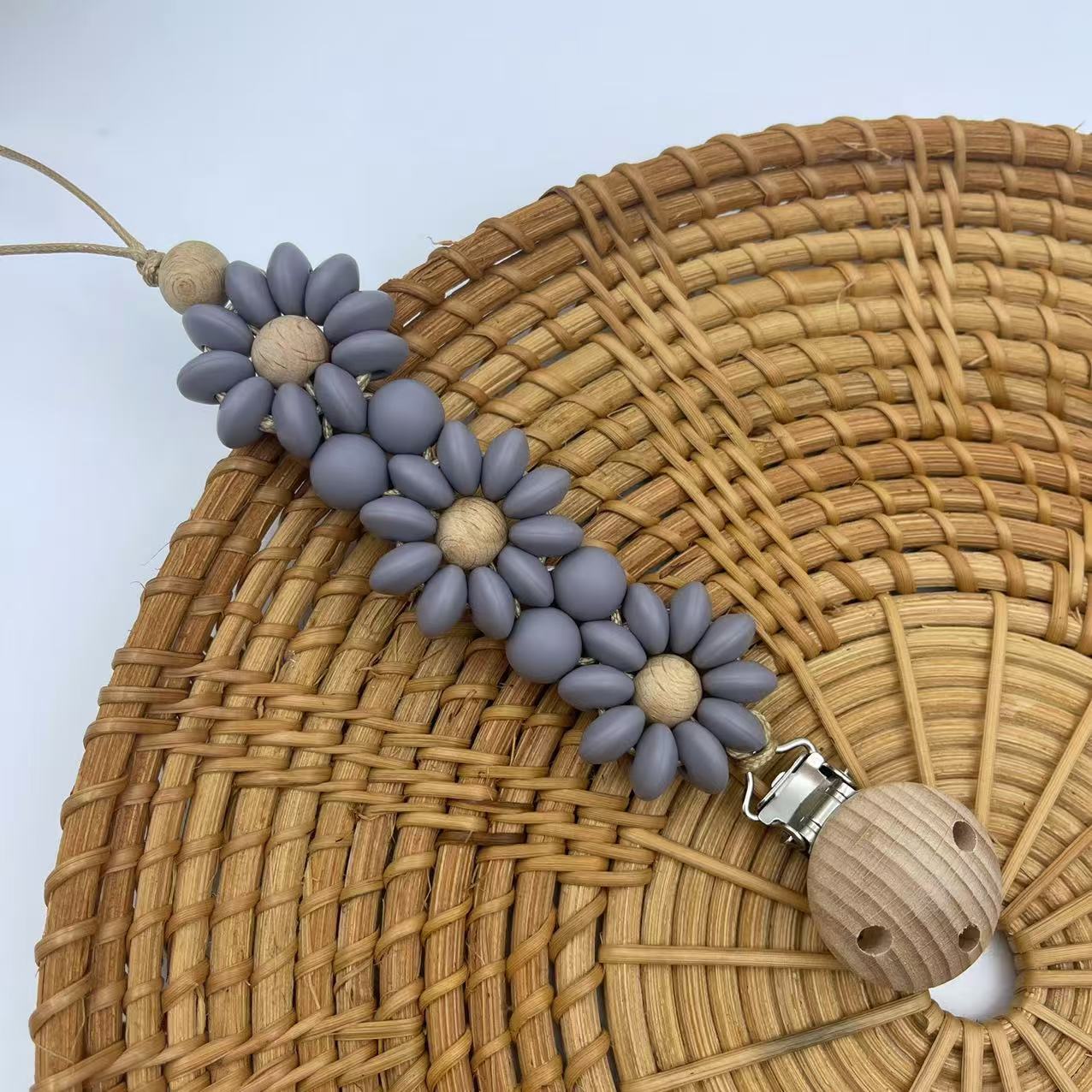 Grey Flower silicone beaded dummy clip