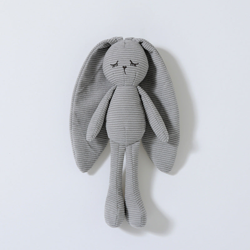 Grey corduroy bunny hand puppet with long ears