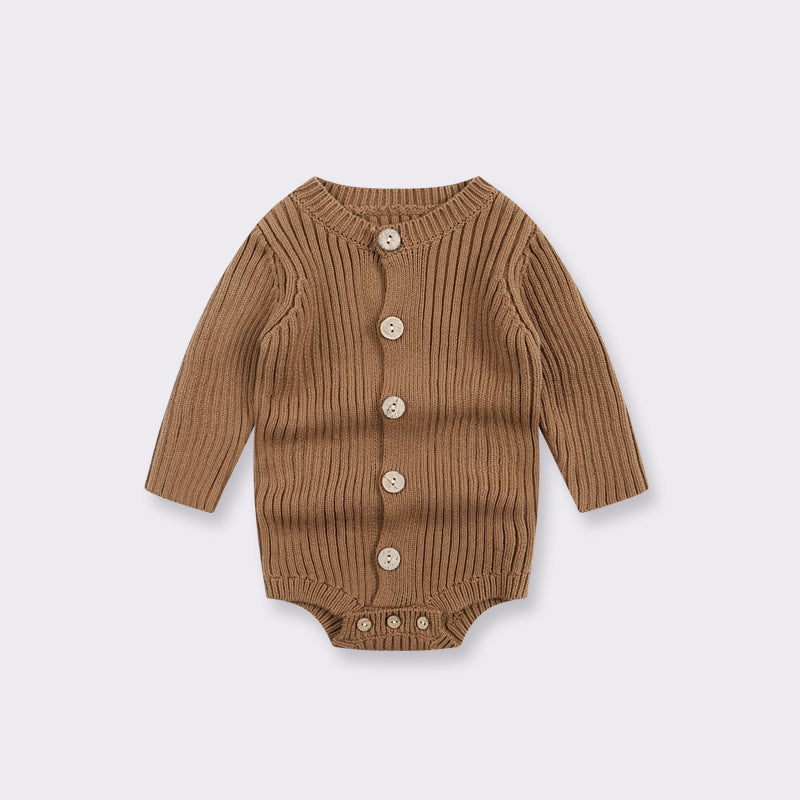 Cocoa knitted baby bodysuit with long sleeves and short legs