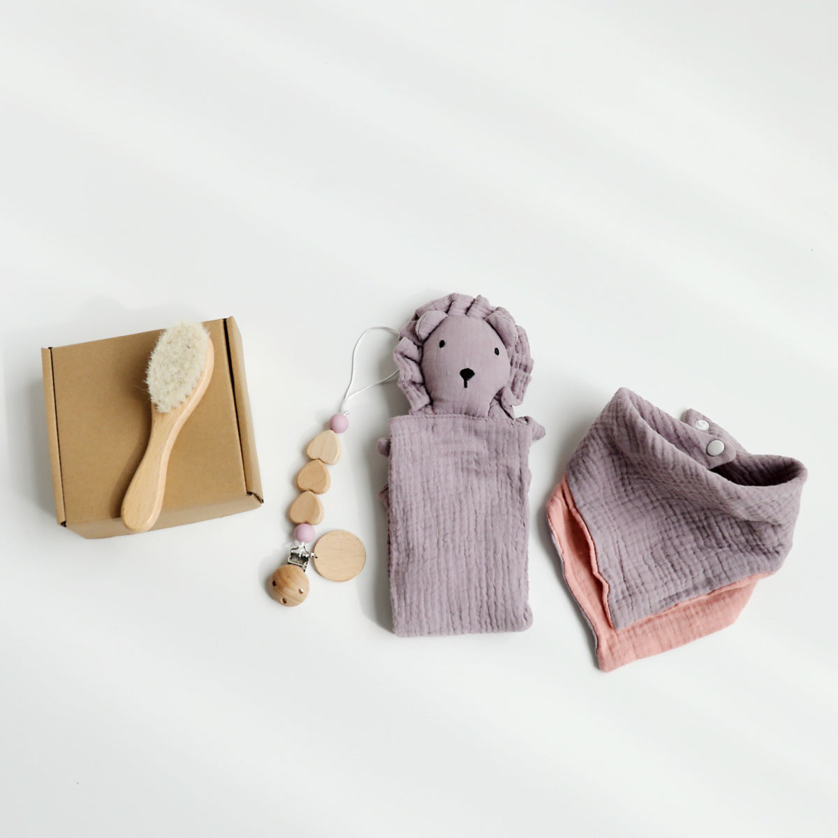 Purple Lion boxed newborn gift set with comforter and bandana bib