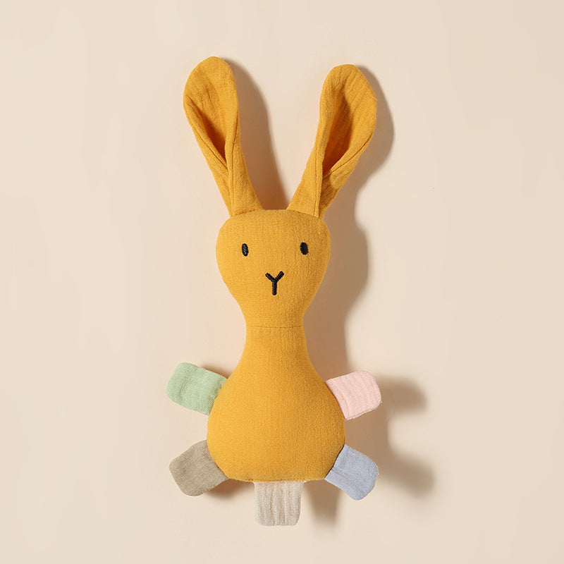 Yellow bunny baby comforter with sewn-in rattle in cotton