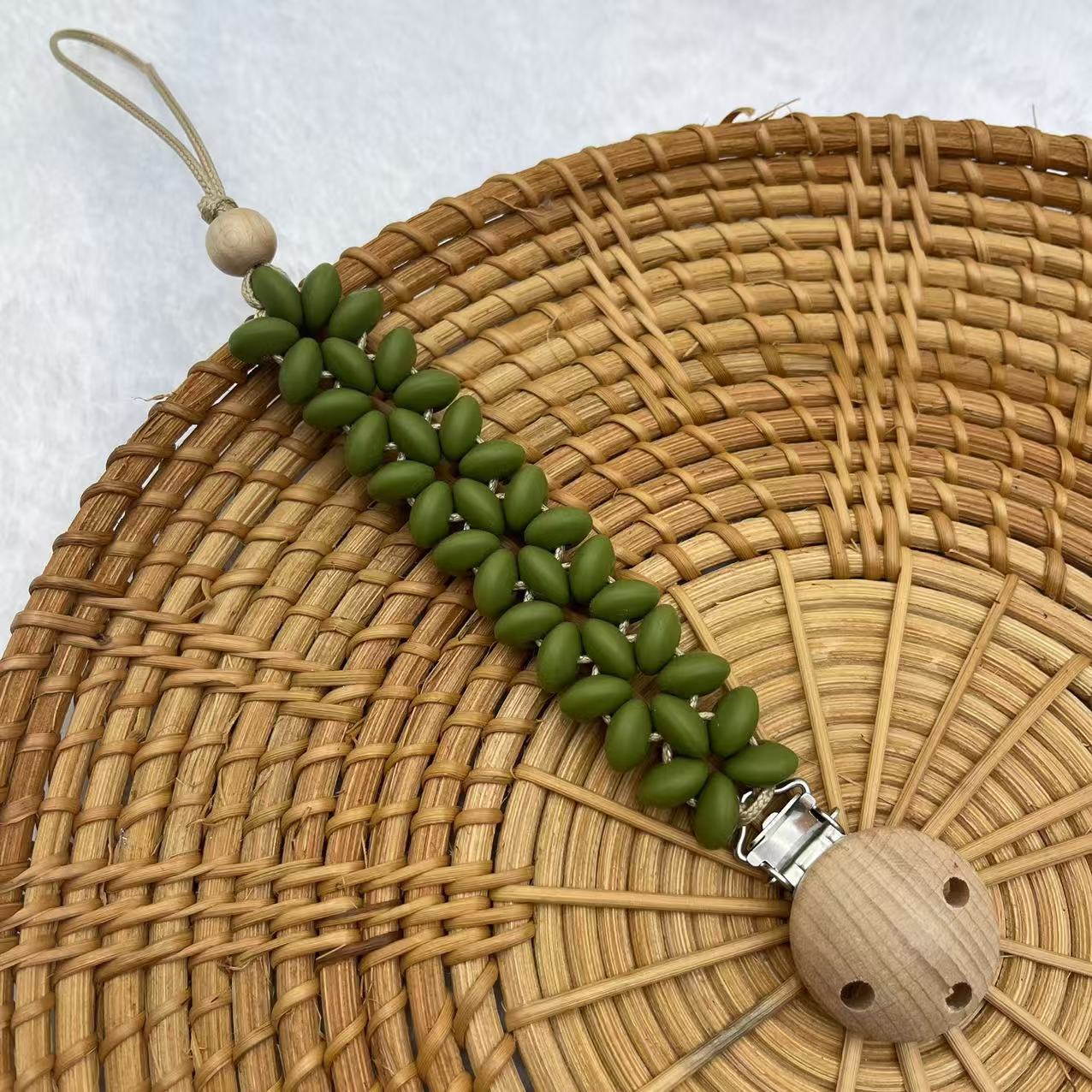 Olive Flat Bead silicone beaded dummy clip