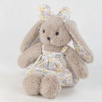 Grey Rabbit Doll – Plush Bunny in a Cotton Floral Dress, 35 cm, Ages 3+