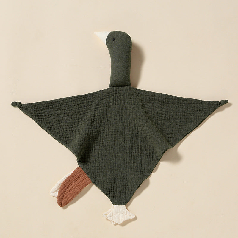 Olive Green swan muslin baby comforter in cotton double gauze