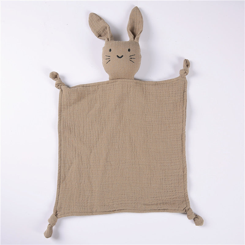 Dark Khaki cat muslin baby comforter in cotton gauze