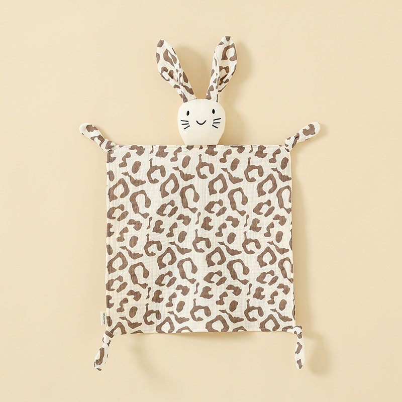 Leopard printed muslin bunny baby comforter