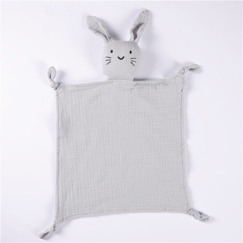 Grey Blue cat muslin baby comforter in cotton gauze