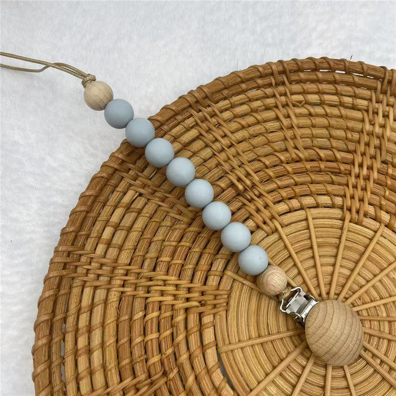 Light Blue silicone and beech beaded dummy clip