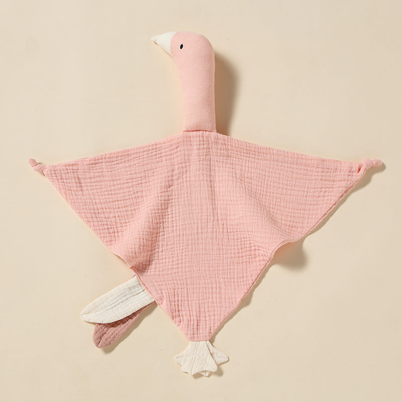 Blush Pink swan muslin baby comforter in cotton double gauze
