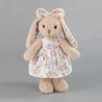 Beige Rabbit Doll – Plush Bunny in a Cotton Strawberry Dress, 35 cm, Ages 3+