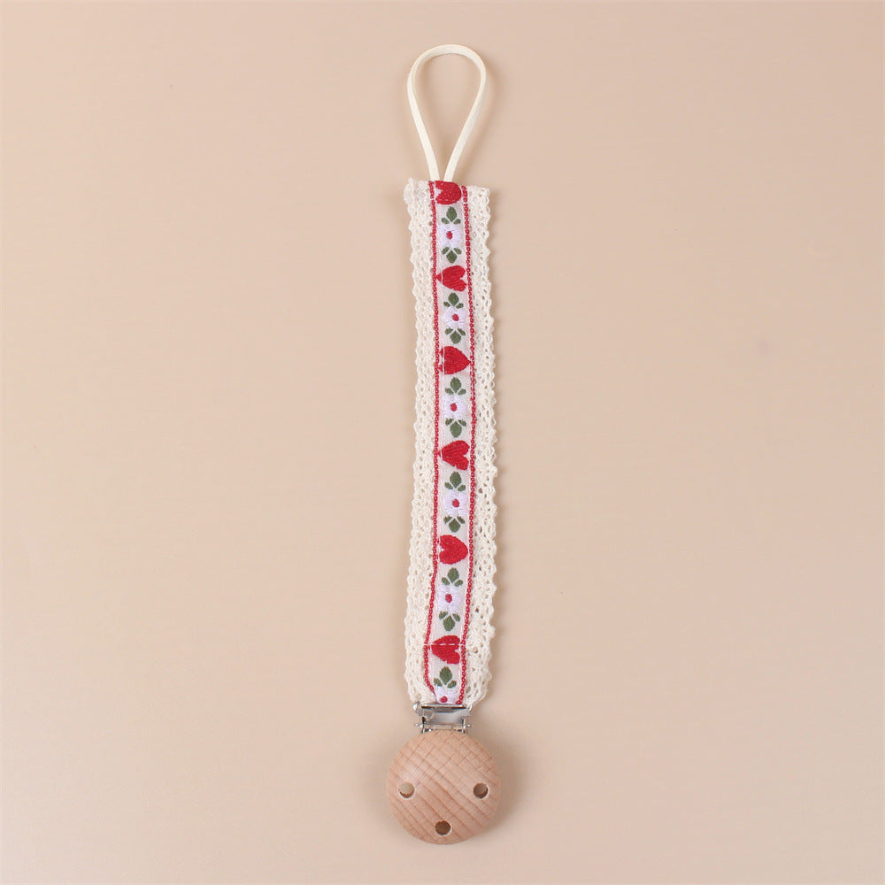 Lace Heart embroidered dummy clip with beech wood fastening
