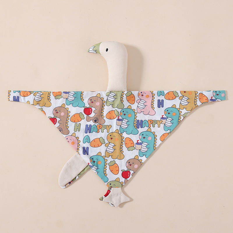 White Dinosaur swan muslin baby comforter in cotton double gauze