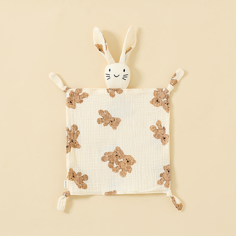 Two Bears printed muslin bunny baby comforter