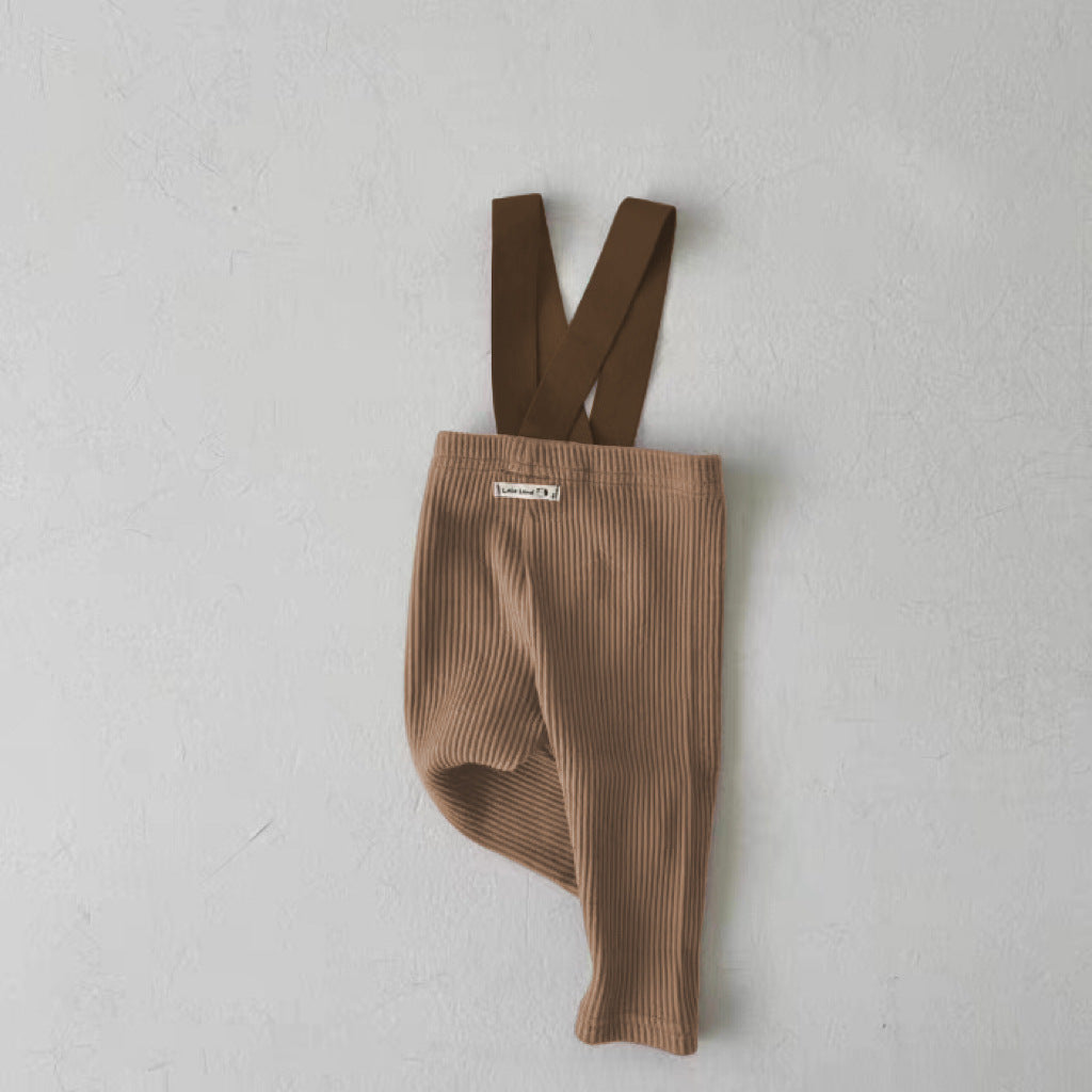 Coffee ribbed cotton baby dungarees with adjustable straps
