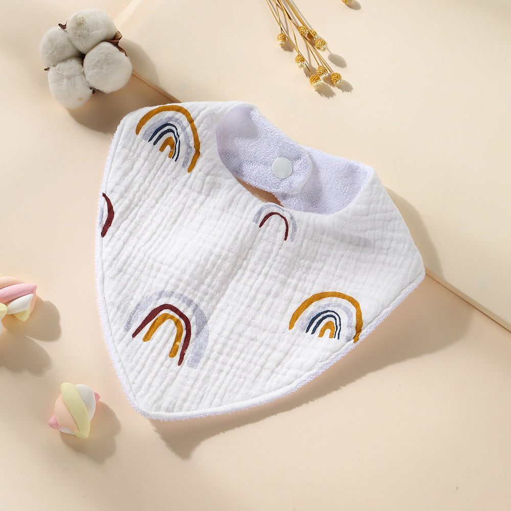 Rainbow on White cotton bandana dribble bib with waterproof backing