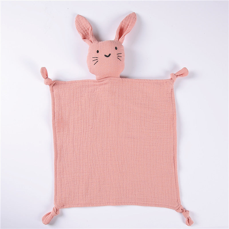 Dusty Pink cat muslin baby comforter in cotton gauze