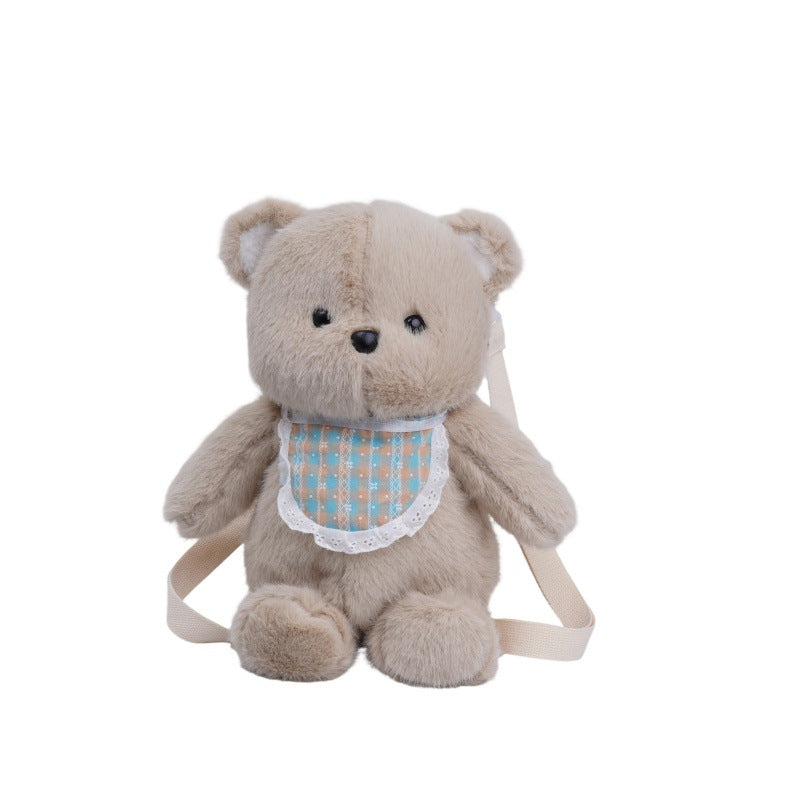 Khaki Bear, Design 1 40cm running bear plush toy with bib