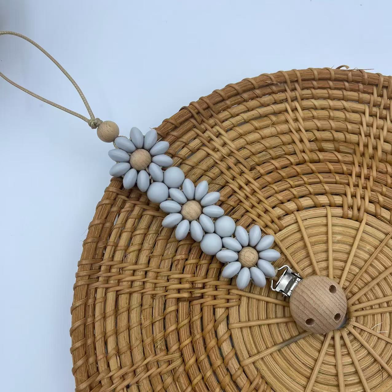 Light Grey Flower silicone beaded dummy clip
