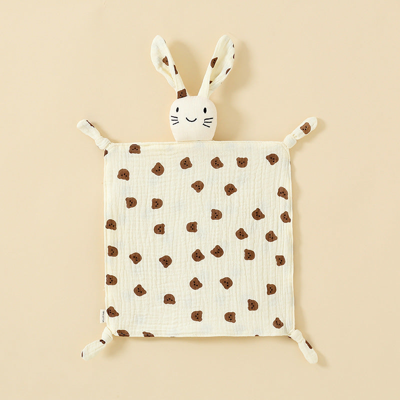 Brown Bear printed muslin bunny baby comforter