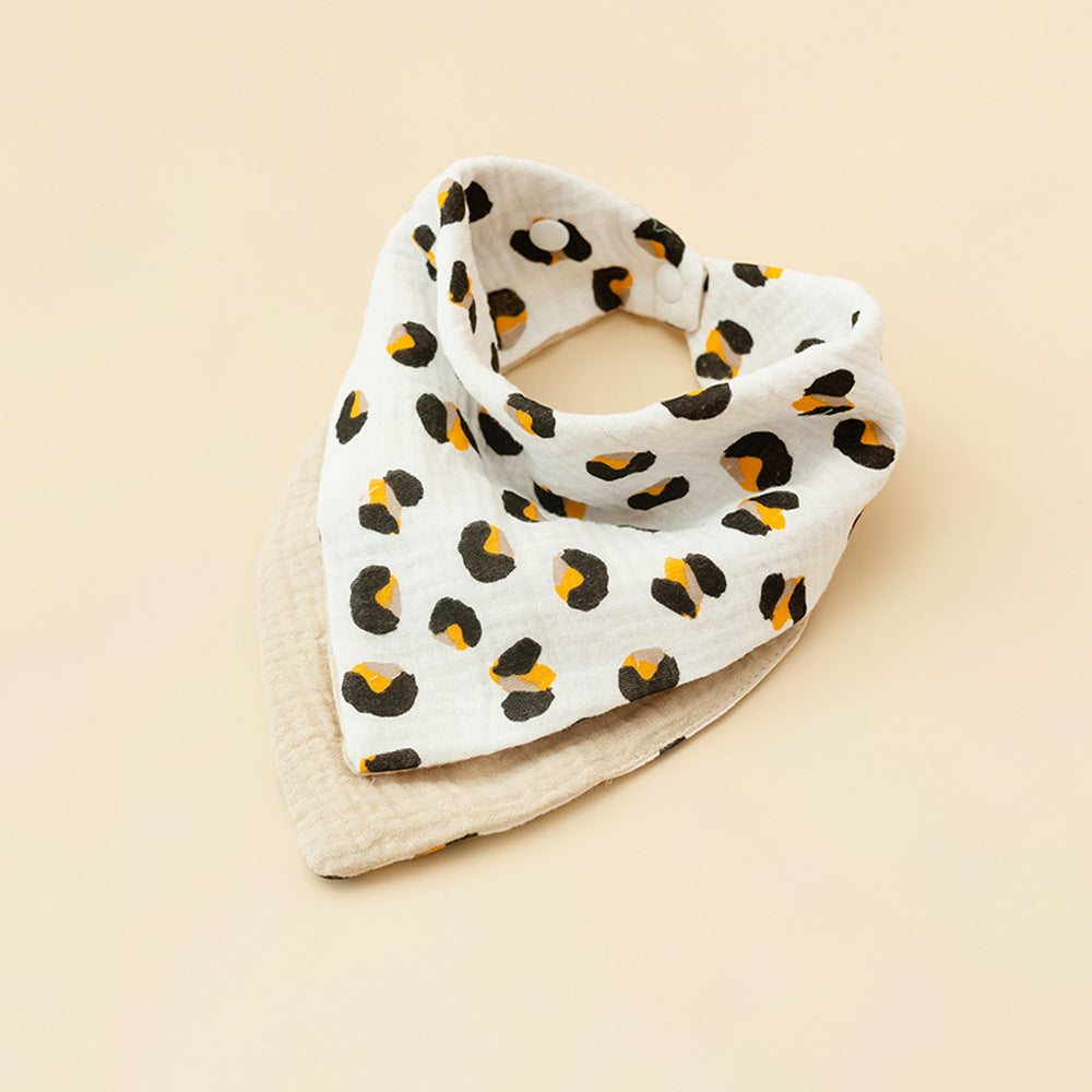 Black Leopard and Khaki reversible four layer cotton gauze bandana bib